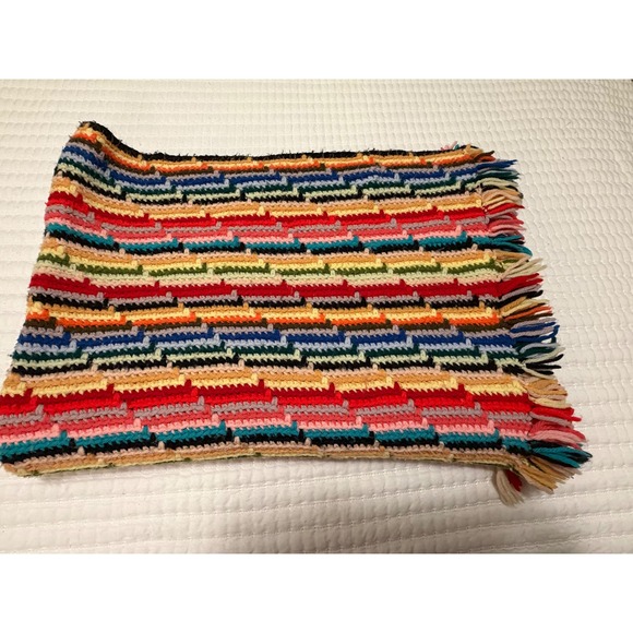 Mid-Century Vintage Rainbow Striped Afghan Blanket Throw Cottage Grandma style - Picture 6 of 7